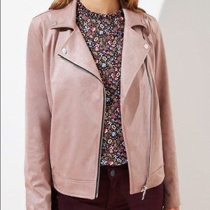 FAUX SUEDE MOTORCYCLE JACKET IN ROSY MAUVE